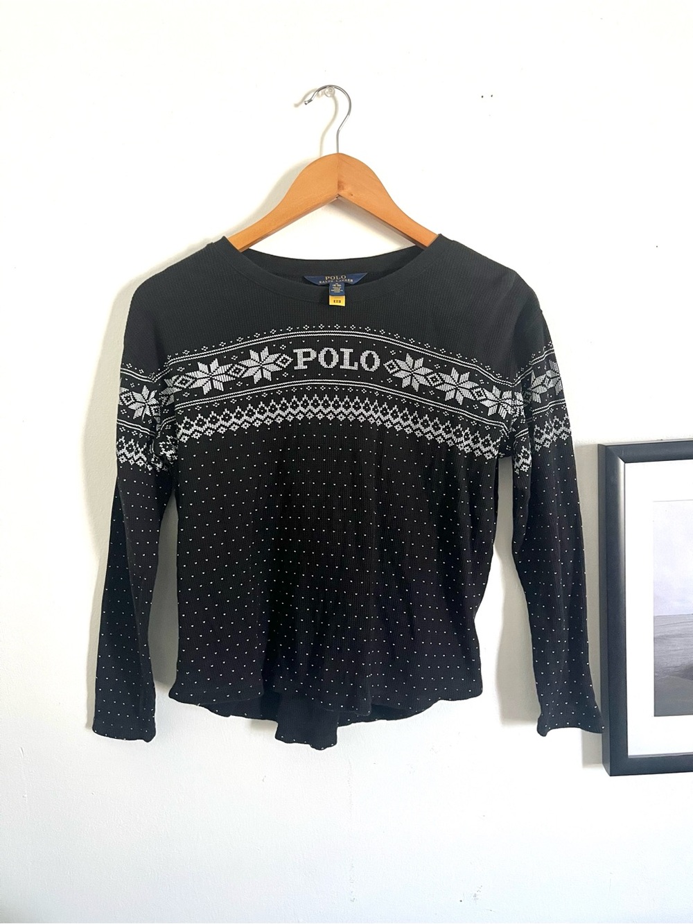 Polo by Ralph Lauren Black & White Fair Isle Crewneck Thermal Top